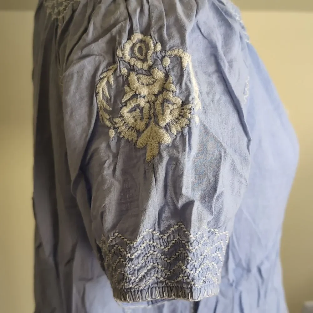 J.Crew Factory Small Blue Embroidered Blouse - Picture 4 of 8